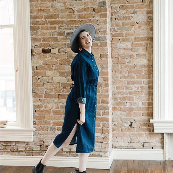 Dark Denim Button Down Maxi Dress - Picture 2 of 3